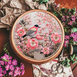 FONNUY Embroidery Kit for Beginners, Hummingbird Flowers Pre-Stamped Pattern Kits for Adults with Hoop, Easy to Follow Color Thread Needlework, 8''Hoop (Pink)
