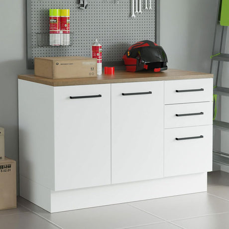 Madesa Heavy-Duty Garage and Utility Room Base Storage Cabinet with 2 Doors and 3 Drawers Storage Shelves 47 Inch Wooden Organization Unit - White Madesa