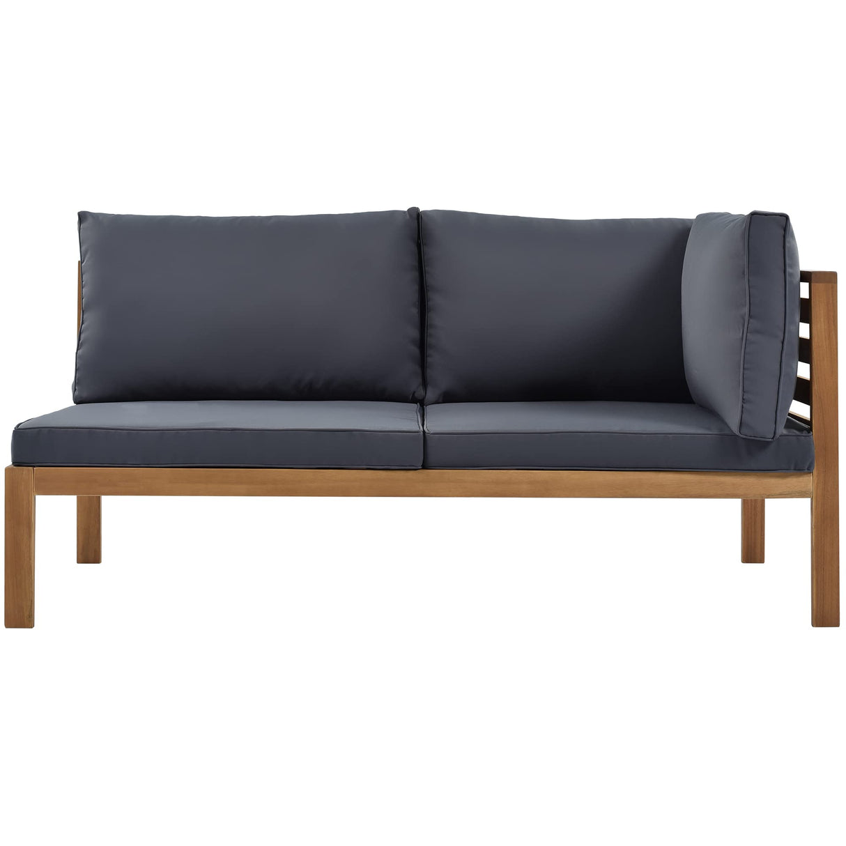 AOCHUANG Eucalyptus Wood 4 Piece Sectional Sofa Set Coffee Table Removable Cushion,Patio Seating Group L Shape Corner Garden Backyard Poolside (Natural Wood+Gray), 58.7inch x 27.6inch 25.1inch(L W H) AOCHUANG