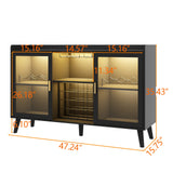 GYFIMOIE Modern Wine & Cocktail Cabinet with LED Light, Home Bar w Wine Rack and Glass Holder, Kitchen Buffet with Storage, Freestanding Liquor Cabinet (Black) Gyfimoie