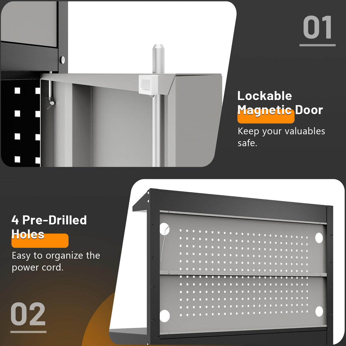 Rumetol 65" Heavy Duty Garage Workbench with Storage Drawers & Pegboard,2000lbs Capacity Metal Work Bench with Lockable Magnetic Cabinets,Adjustable LED Light for Workshop/Garage Rumetol