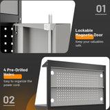 Rumetol 65" Heavy Duty Garage Workbench with Storage Drawers & Pegboard,2000lbs Capacity Metal Work Bench with Lockable Magnetic Cabinets,Adjustable LED Light for Workshop/Garage Rumetol