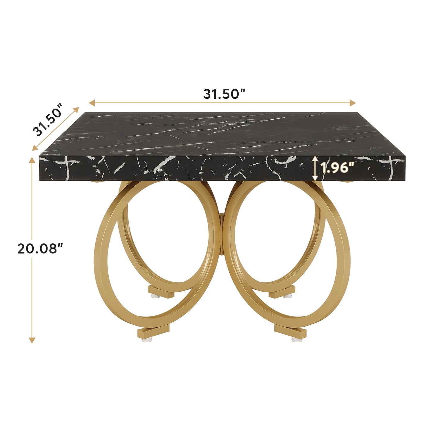 Tribesigns Square Coffee Table, 31.5 Inch Modern Black Cocktail Table with Gold Geometric Frame, Faux Marble Center Table Tea Table for Living Room, Simple Assembly (Black & Gold) - WoodArtSupply