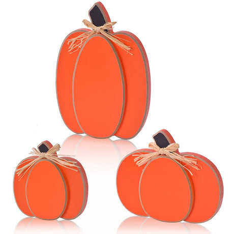 IDATOO Thanksgiving Decorations for Home, 3PCs Rustic Fall Decor Wooden Pumpkin Tabletop Sign Block Set, Autumn Tiered Tray Décor for Halloween Farmhouse Harvest Mantel Table Centerpiece (Rustic) IDATOO