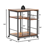 Furologee Printer Stand, 3 Tier Printer Table for Home Office Organization, Mobile Printer Cart with Wheels and 2 Hooks, Under Desk Shelf with Storage, for Living Room, Kitchen, Rustic Brown Furologee