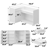 ECACAD Large L-Shaped Reception Desk with 3 Drawers, 15 Open Shelves, Counter Top & Monitor Stand, Office Desk Reception Counter Table with File Cabinet, White (70.9”L x 47.2”D x 39.43”H) ECACAD