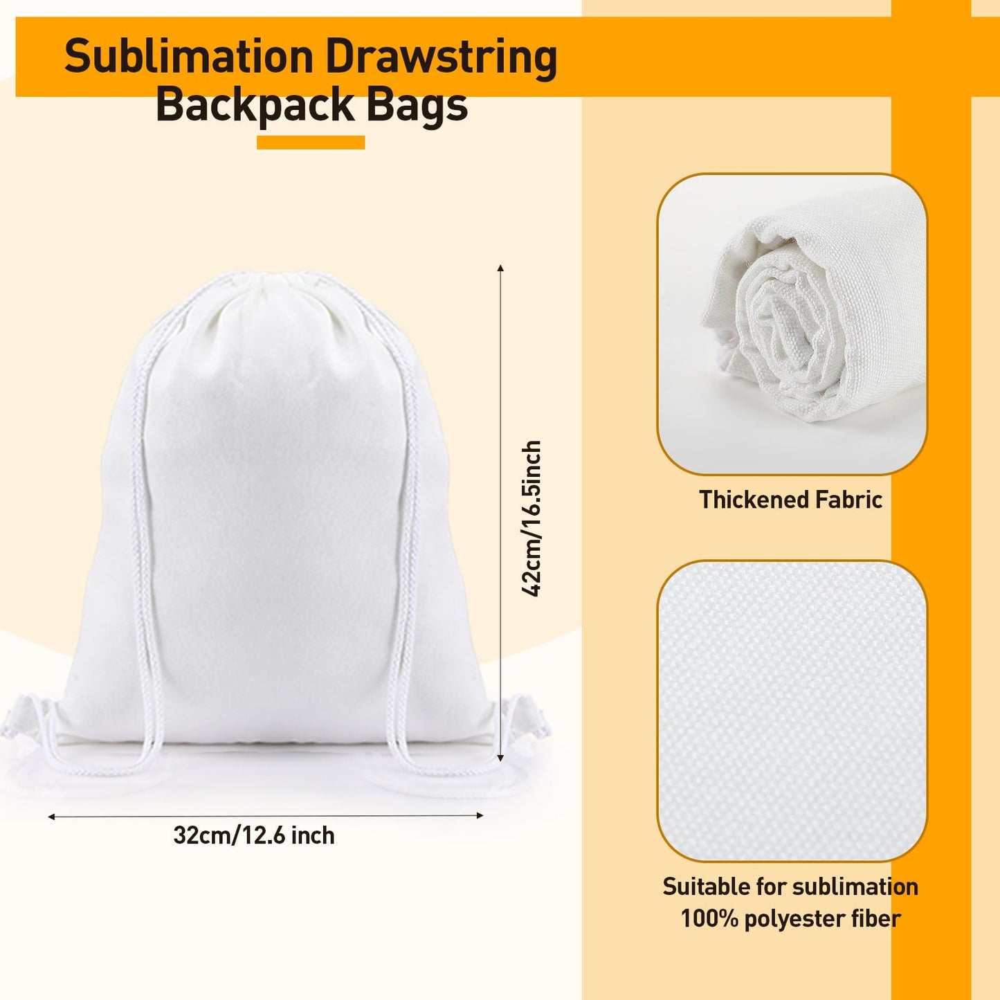 Sweetude 30 Pack Sublimation Drawstring Bags Bulk Polyester Drawstring Bag Blank String Backpack Bag Gym Sack Sport Backpacks for Women Men DIY Crafts Shopping Storage, 16.5" L x 12.6" W, White