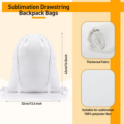 Sweetude 30 Pack Sublimation Drawstring Bags Bulk Polyester Drawstring Bag Blank String Backpack Bag Gym Sack Sport Backpacks for Women Men DIY Crafts Shopping Storage, 16.5" L x 12.6" W, White