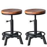 BOKKOLIK Set of 2-Industrial Bar Stool-Counter Height Chairs- Swivel Wooden Seat- Adjustable 17.7-24inch BOKKOLIK