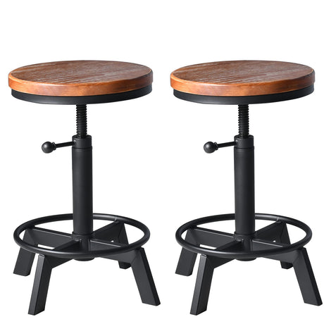 BOKKOLIK Set of 2-Industrial Bar Stool-Counter Height Chairs- Swivel Wooden Seat- Adjustable 17.7-24inch BOKKOLIK