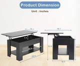 Ruesleag Lift Top Coffee Table w/Hidden Compartment and Storage Shelf,Retro Wooden Lift Tabletop Dining Table Multifunctional Wooden Working Table for Living Room Office Reception Room,39.4in L,Black Ruesleag