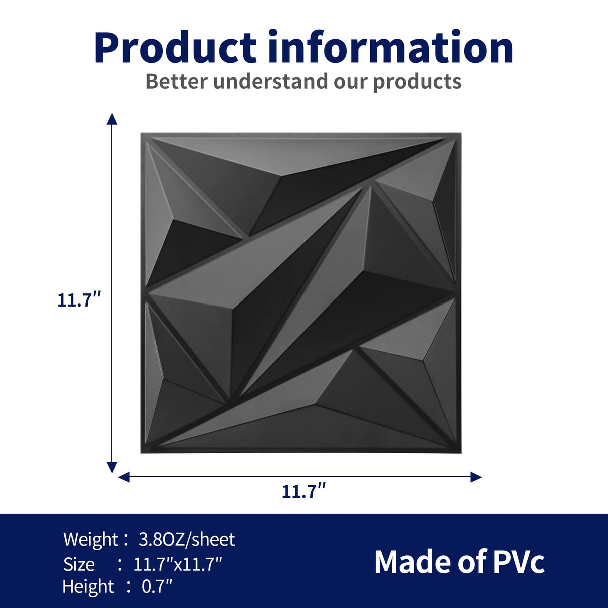 Art3dwallpanels 33 Pack 3D Wall Panel Diamond for Interior Wall Décor, PVC Flower Textured Wall Panels for Living Room Lobby Bedroom Hotel Office, Black, 12''x12'' Cover 32.Sq.Ft. Art3dwallpanels