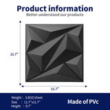 Art3dwallpanels 33 Pack 3D Wall Panel Diamond for Interior Wall Décor, PVC Flower Textured Wall Panels for Living Room Lobby Bedroom Hotel Office, Black, 12''x12'' Cover 32.Sq.Ft. Art3dwallpanels