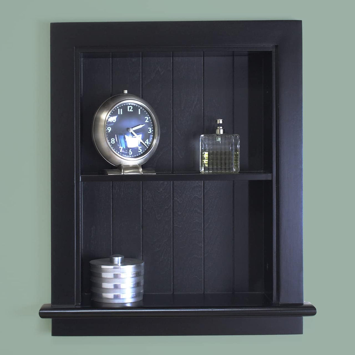 Fox Hollow Furnishings 14x18 Aiden Recessed Wall Niche Medicine Cabinet Replacement, in The Wall Bathroom Cabinet Insert Shelf/Shelves, Made in North America, Real Wood, NO MDF, Beadboard, Black Fox Hollow Furnishings