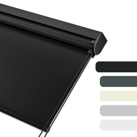 HOTSOON Blackout Roller Shades for Windows, Color-Matched Roller Blinds, UV Protection, Thermal Insulation Fabric Room Darkening Shades for Home, Office, Black, Custom Size. HOTSOON