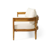 Christopher Knight Home Brooklyn Outdoor 3 Seater Sofa with Cushions - Acacia Wood - Teak/Beige Christopher Knight Home