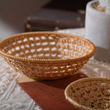Round Rectangle Rattan Fruit Bread Baskets, Handmade Woven Storage Bowls Breakfast Serving Tray for Kitchen Tabletop Generic