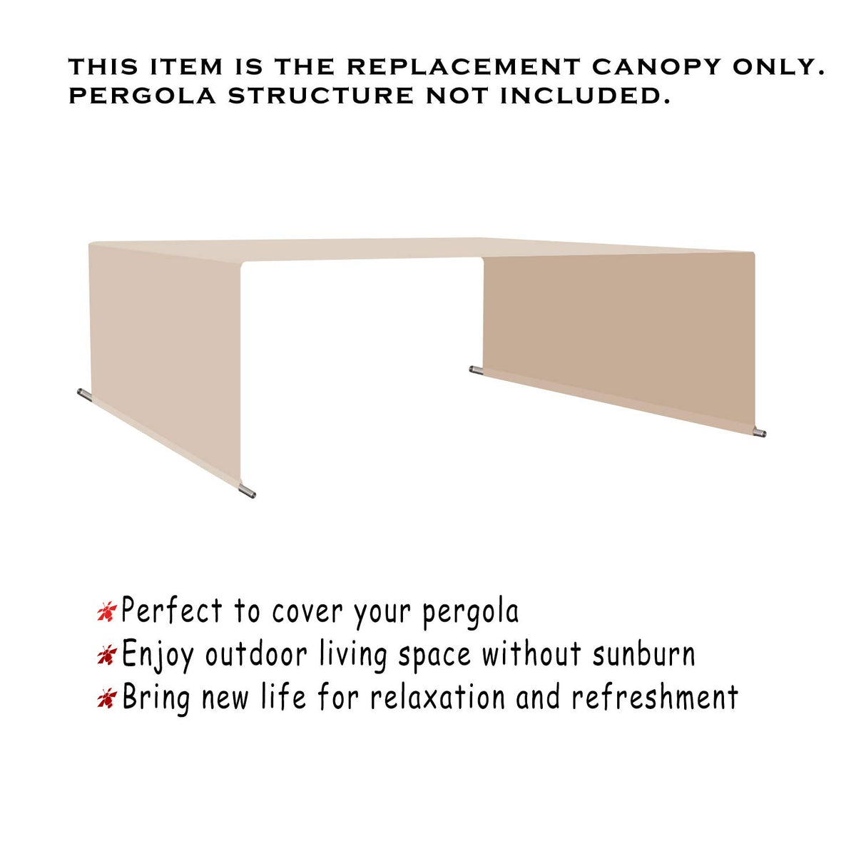 Alion Home Waterproof Pergola Covers - Pergola Replacement Canopy - Universal Replacement Canopy for Pergola (12' L x 9' W, Beige) Alion Home