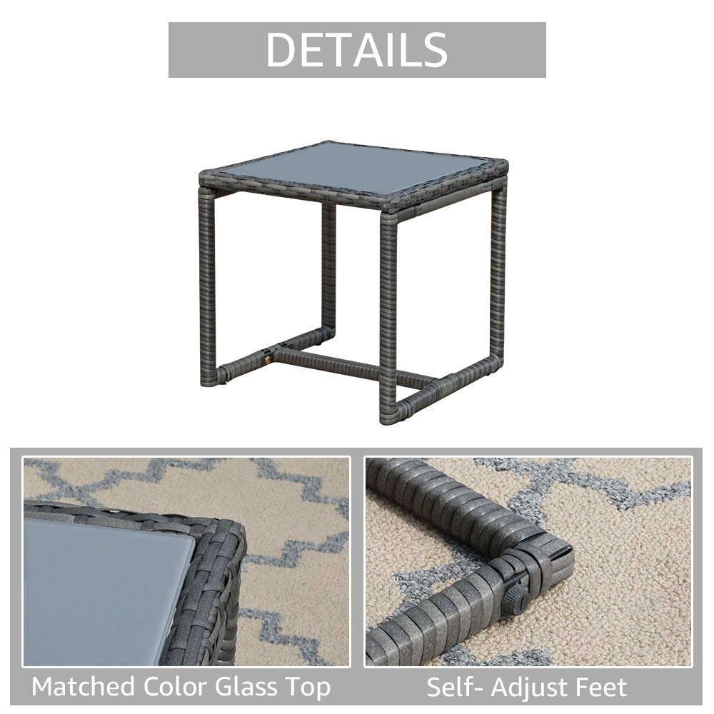 Patiorama 3 Pieces Outdoor Patio Furniture Set, Outdoor Wicker Conversation Set, Patio Rattan Chair Set, Modern Bistro Set with Coffee Table, Garden Balcony Backyard Poolside (Light Gray) Patiorama