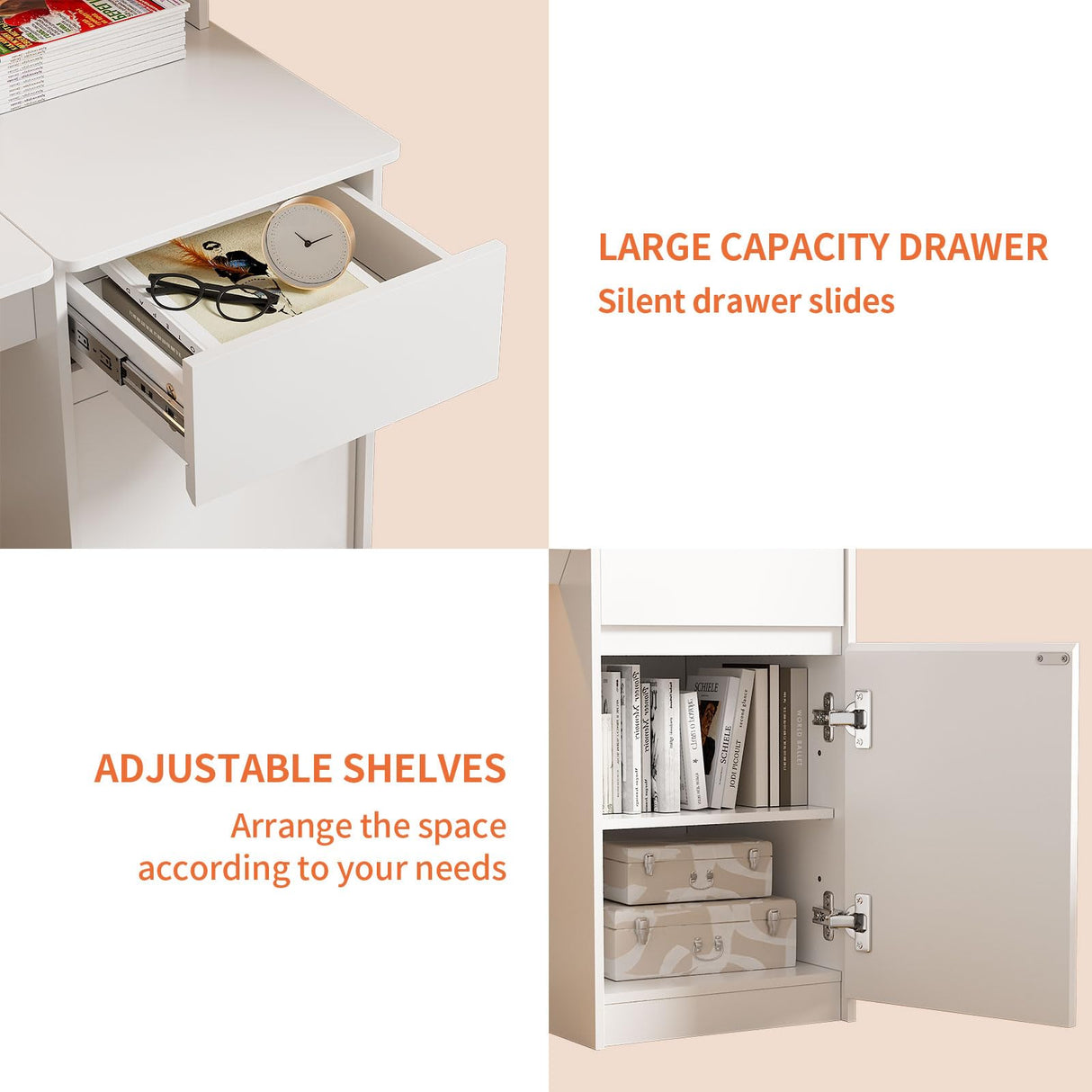 PAKASEPT Kids Desk and Chair Set,Kids Study Desk with 3-Color Lights(Not Rechargeable),Tiltable Desktop,Multi Functional Table for Kids 5-12,Student Writing Desk with Hutch,Storage Cabinet for Bedroom PAKASEPT