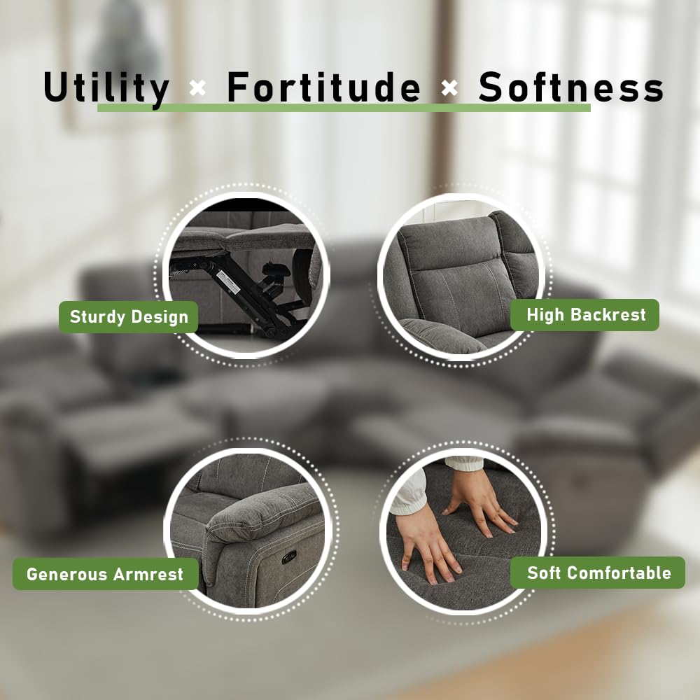 Secsofier Power Premium Fabric Reclining Sectional Sofa Set, Zero Gravity Recliner Couch with USB Port 1 Console Storage 2 Cup Holders (Power, 1 Console) Secsofier