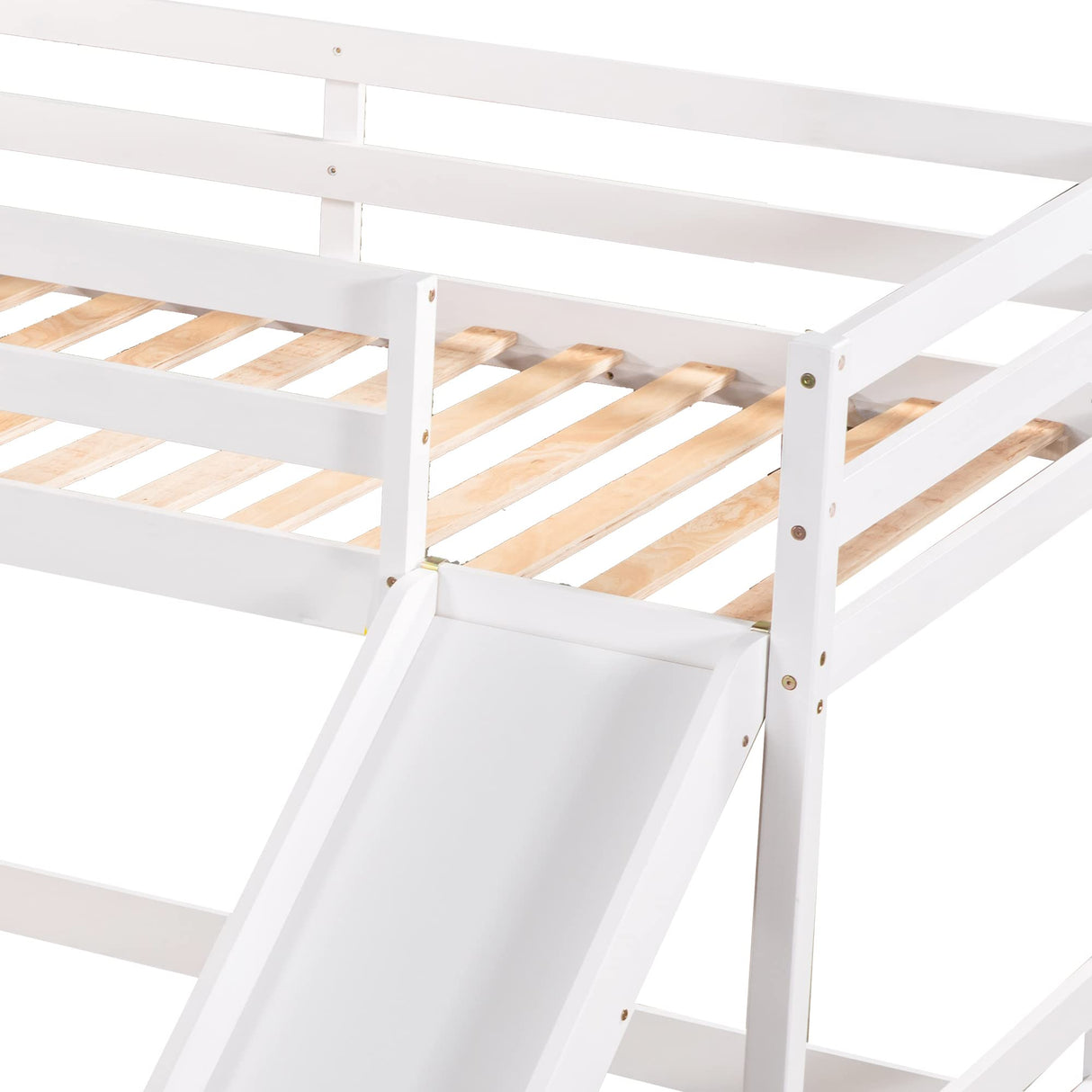 L Shaped Bunk Bed for 4, Wooden Quad With Slide, Full Over Full With Twin Over Twin Attached for Kids Girls Boys - White Bellemave