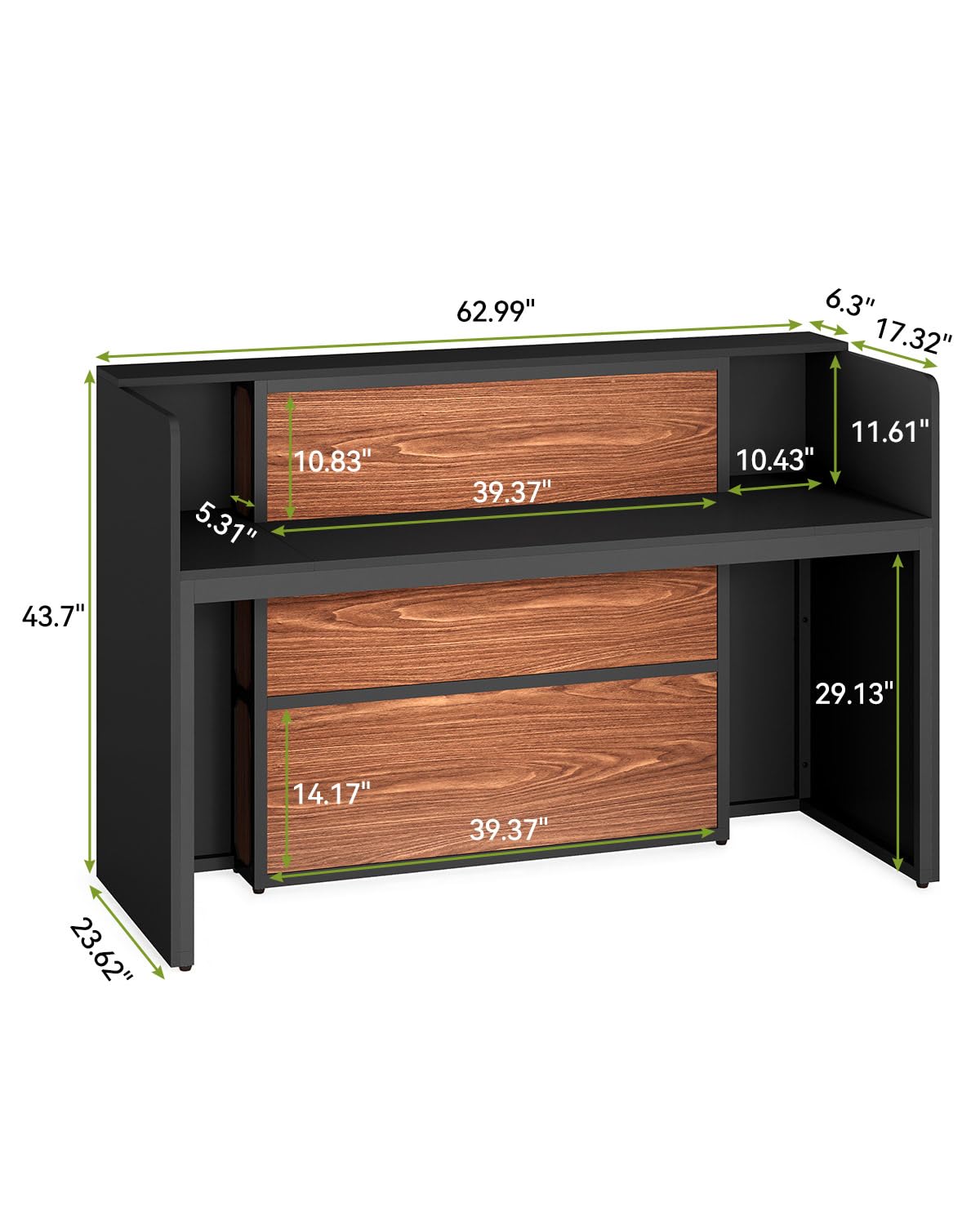 LITTLE TREE 63 Inches Reception Desk, Modern Reception Table with LED Light, Front Counter Desk, Wooden Checkout Counter for Lobbies, Salons, Retail, Home Offices, Reception Room, Black & Brown LITTLE TREE