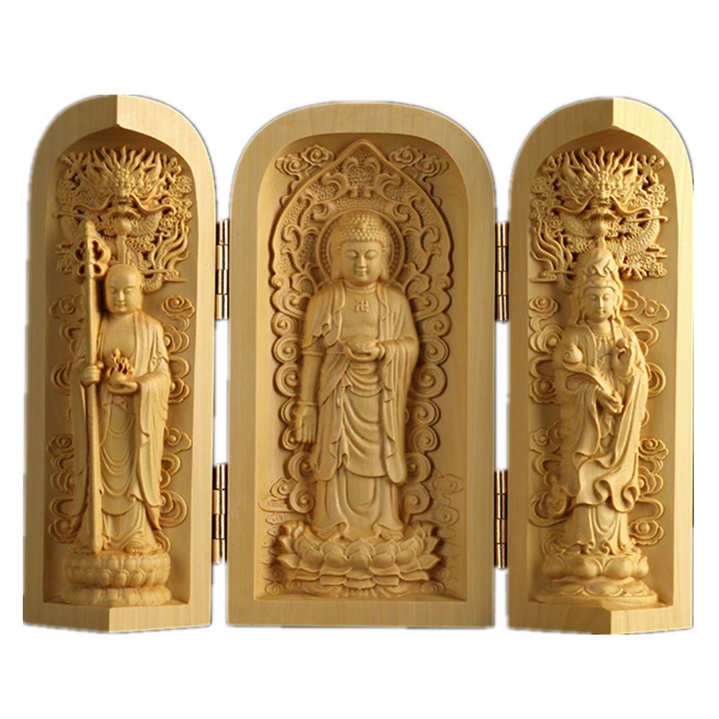 Ulalaza Boxwood Buddha Statue Solid Wood Carvings Carved Locker Box Sculpture Decoration - WoodArtSupply