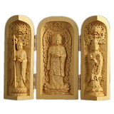Ulalaza Boxwood Buddha Statue Solid Wood Carvings Carved Locker Box Sculpture Decoration Ulalaza