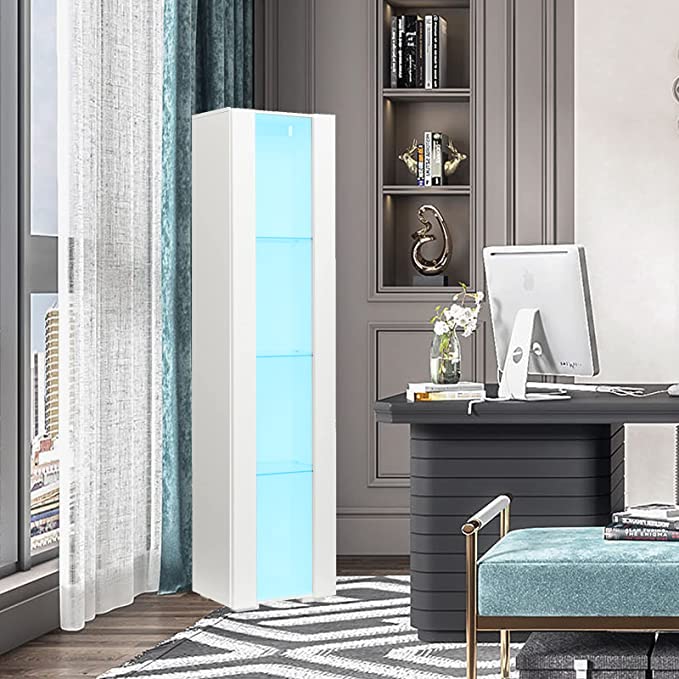 HomVent Modern LED Bookcase Display Cabinet with Glass Doors - Stylish Organiser for Living Room, Bedroom & Office HomVent