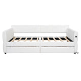 Bellemave Queen daybed with USB, Queen Corner Bed, Upholstered Bed Frame with 2 Drawers for Kids,Teens,Adults, Lambswool, White Bellemave