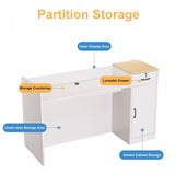 Small Reception Desk, Retail Counter with Outer Display Shelf & Lockable Drawer, Modern Front Desk Reception Room Table, Checkout Table for Lobby, Shop, Home Office (Right Hand Cabinet, 39.37 in) ZWDMAER