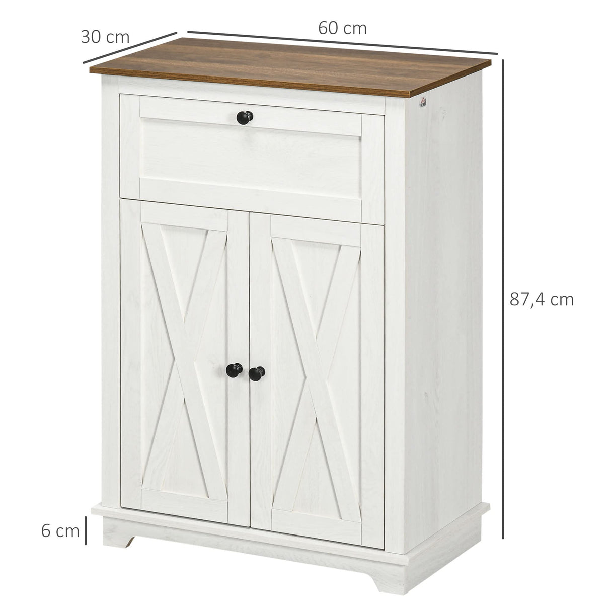 HOMCOM Farmhouse Barn Door Accent Cabinet, Kitchen Sideboard Storage Cabinet with Double Doors, Drawer, and Adjustable Shelf for Bedroom, Living Room, White HOMCOM