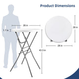 Byliable Cocktail Table 28in Folding Round High Top Indoor Outdoor with Removable Legs, Tall Bistro Foldable Bar Height Table for Parties, Patio, Backyard, Dining, Wedding, White- 2PCS Byliable