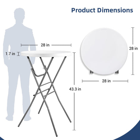 Byliable Cocktail Table 28in Folding Round High Top Indoor Outdoor with Removable Legs, Tall Bistro Foldable Bar Height Table for Parties, Patio, Backyard, Dining, Wedding, White- 2PCS Byliable
