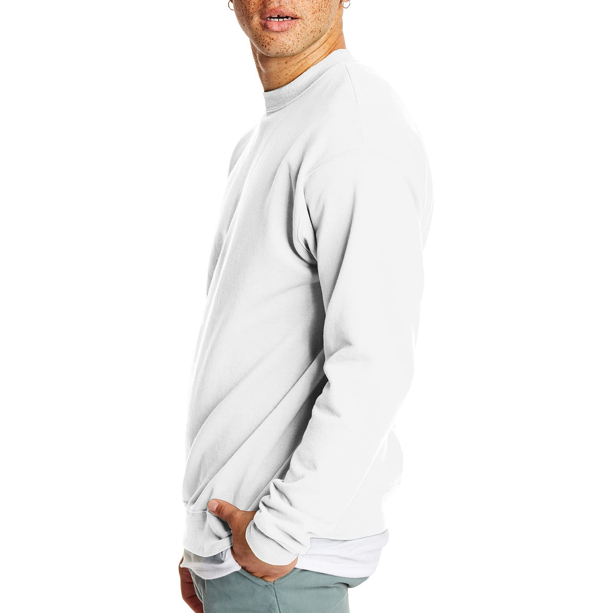 Hanes Mens Ecosmart Fleece Sweatshirt, Cotton-blend Pullover, Crewneck For Men, 1 Or 2 Pack, White - 1 Pack, Large US Hanes