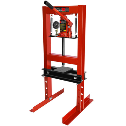 12,000 lbs Hydraulic Shop Press with Pressure Gauge, Adjustable Working Table, and H-Frame Steel Construction Garage & Workshop Floor Stand Jack,Black-Red - WoodArtSupply