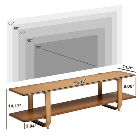 HollyHOME Bamboo TV Stand with Storage for TVs up to 65'', Modern Entertainment Center with 2 Open Shelf, Accent TV Media Console Table for Living Room, Bedroom, 55"(L), Walnut HollyHOME