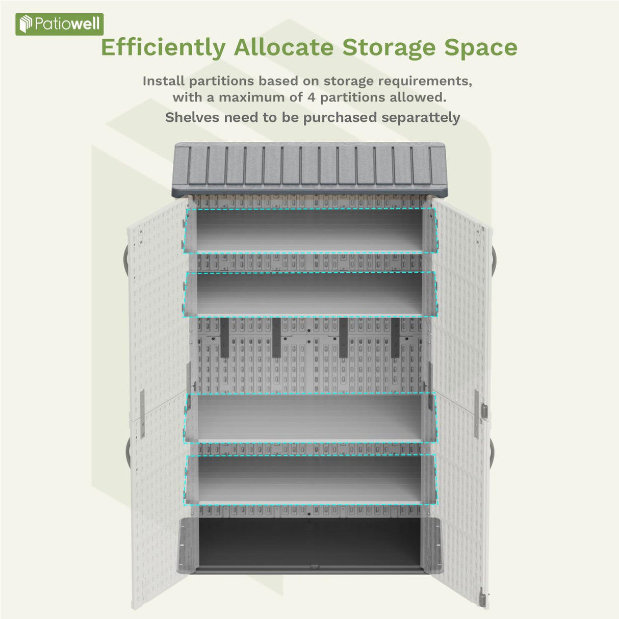 Patiowell 50 cu.ft Plastic Outdoor Storage Shed, Lockable Waterproof Resin Storage Cabinet Vertical Storage Shed for Garden Tools, Garbage Cans, Pool Supplies, White(Not Include Shelves) Patiowell