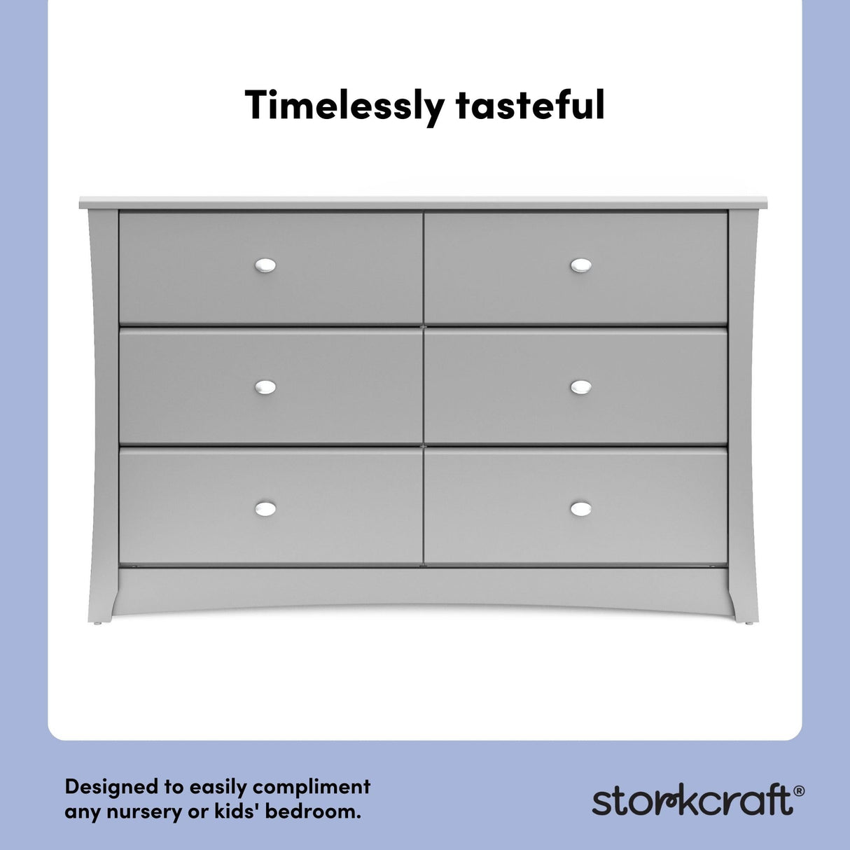 Storkcraft Crescent 6-Drawer Dresser (Pebble Gray) – GREENGUARD Gold Certified, Gray Dresser for Bedroom, Kids & Nursery Storage Chest, Safety Interlocking Drawers, Pre-Installed Tracks, Kids Chest Storkcraft