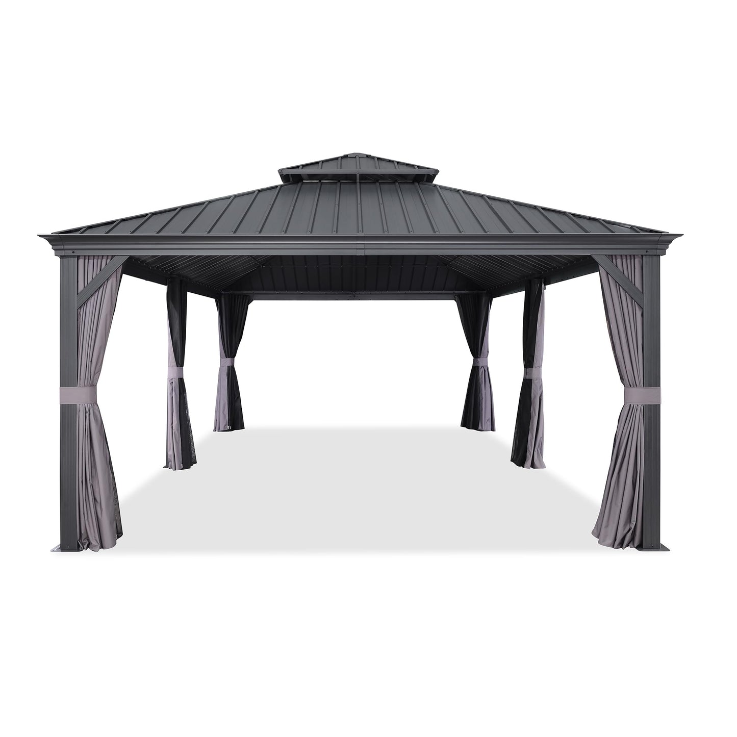 PURPLE LEAF 12' X 24' Large Gazebo with Galvanized Steel Double Roof Outdoor Patio Gazebo for Lawn and Garden Permanent Hardtop Gazebo Grey - WoodArtSupply