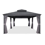 PURPLE LEAF 12' X 24' Large Gazebo with Galvanized Steel Double Roof Outdoor Patio Gazebo for Lawn and Garden Permanent Hardtop Gazebo Grey PURPLE LEAF