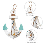 2 Pack 11" Nautical Beach Wooden Ship Wheel and 13" Wood Anchor with Rope Nautical Boat Steering Wheel Rudder Anchor Wall Decor Door Hanging Ornament Beach Theme Home Decoration(White&Green) Meching