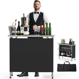 VINGLI Portable Bar Table, 3-Tier Shelves, Mobile Bar Table for Events, Party, Camping, Picnic, Tradeshow, Indoor with Black Skirt, 39 "L x 34" H VINGLI