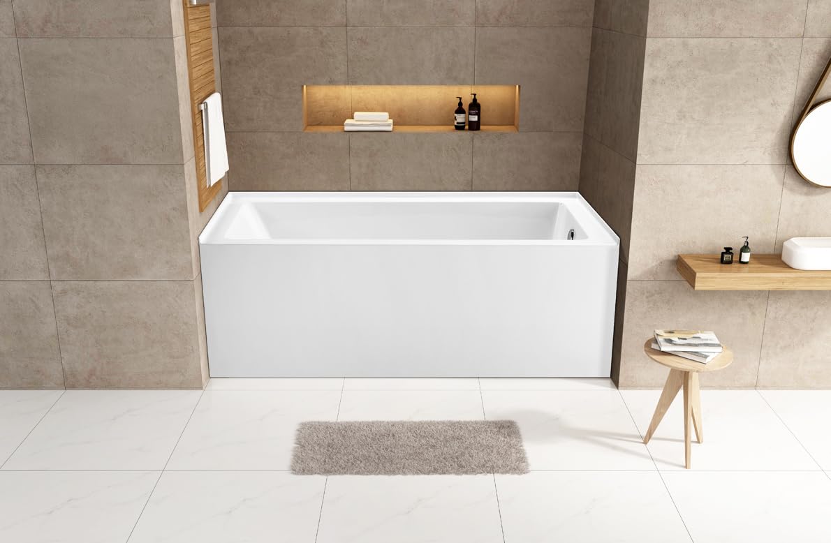 Aqua Eden VTAP6032R22 60-Inch Acrylic 3-Wall Alcove Tub with Right Hand Drain Hole, Glossy White Kingston Brass