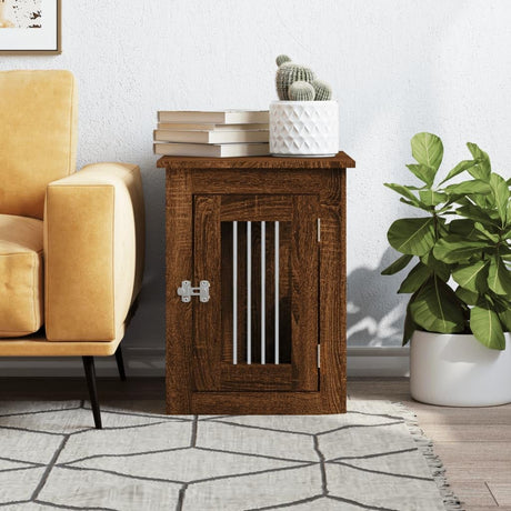 vidoXL Dog Crate Furniture - Indoor Puppy Kennel & End Table - Brown Oak Engineered Wood - 17.7"x24.4"x23.2" - Safe & Stylish Pet Crate for Living Room vidaXL