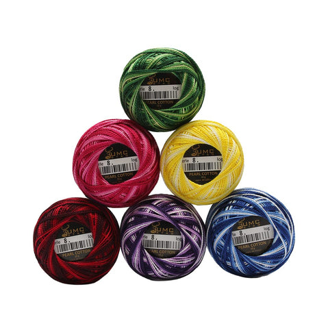 UMC STAG 6 Balls Variegated Colours Premium Pearl Cotton Embroidery Thread Size 8 | 100% Egyptian Cotton Crochet Yarn | Cross Stitch Embroidery Yarn | Oeko TEX Certified | 10g Per Ball (Variegated) UMC STAG