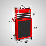 BIG RED ATBD134R-RB-4 Torin Rolling Garage Workshop Tool Organizer: Detachable 3 Drawer Tool Chest with Large Storage Cabinet and Adjustable Shelf, Red/Black BIG RED