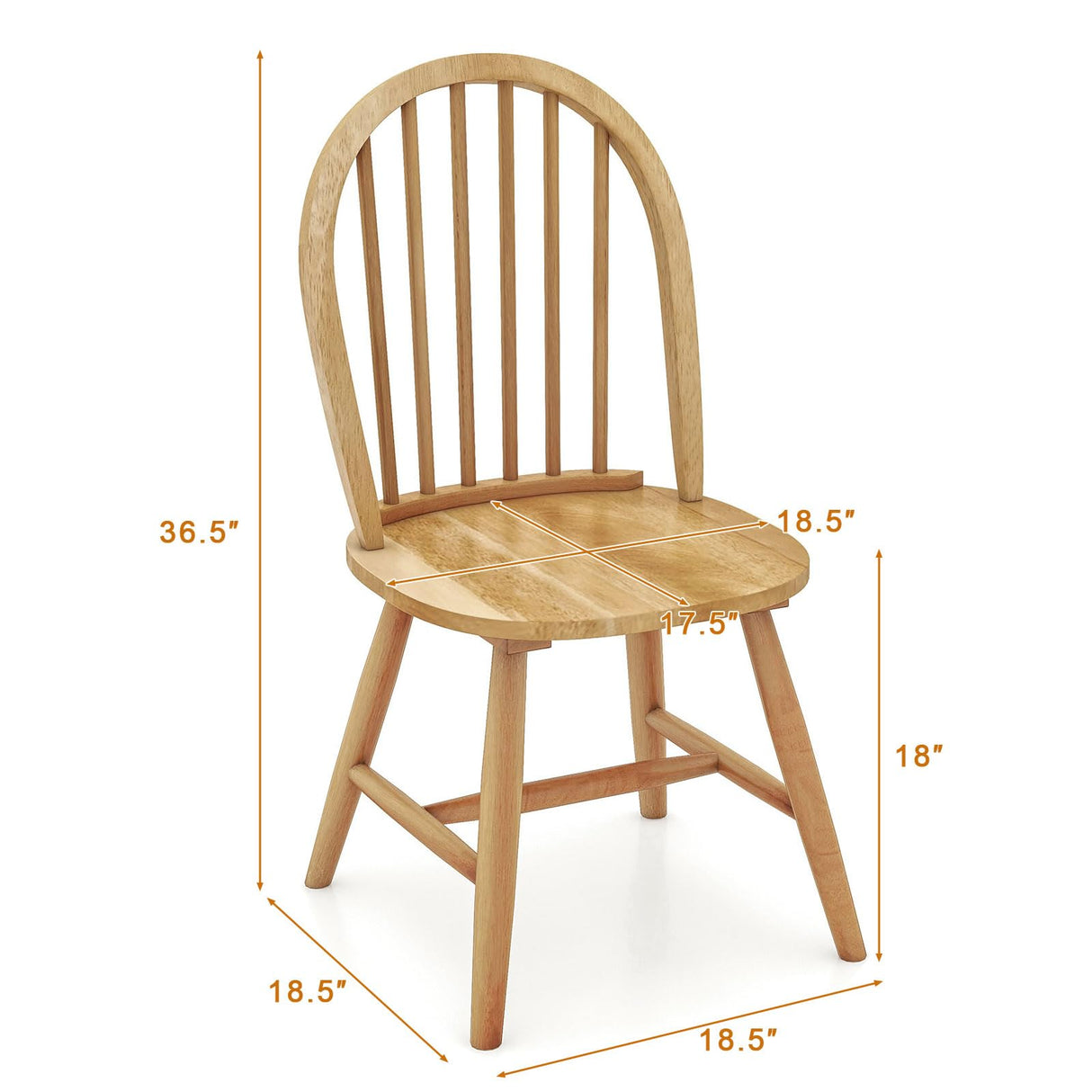 Safeplus 18" Oak Dining Chairs Set of 4, Wood Windsor Chair with Spindle Back for Country Farmhouse Kitchen Island Safeplus