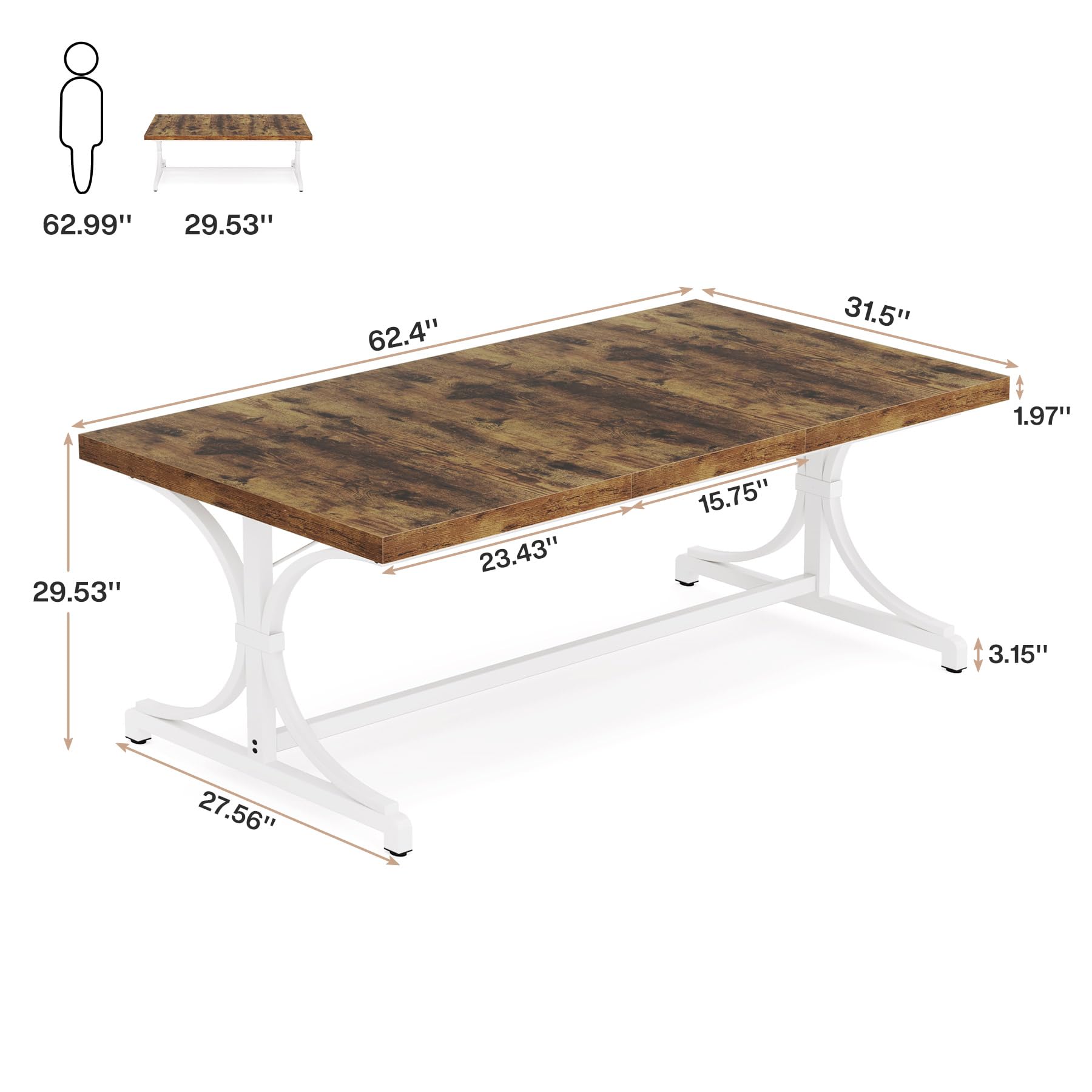 Tribesigns Meeting Seminar Table for 4-6 People, 62.4-Inch Rectangle Conference Table Conference Room Table with Thick Wooden Tabletop and X-Shaped Metal Legs for Home Office, Rustic Brown &  - WoodArtSupply